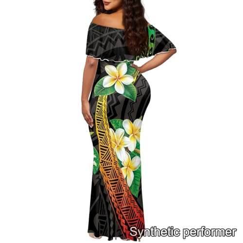 Image of Polynesian Dresses for Women Off Shoulder Maxi Dress Puletasi Samoan Dresses S-7XL