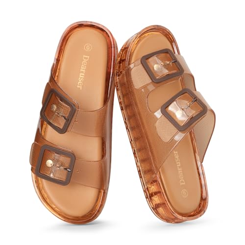 Dearuser Brown Pool Slide Sandals Women Adjustable...