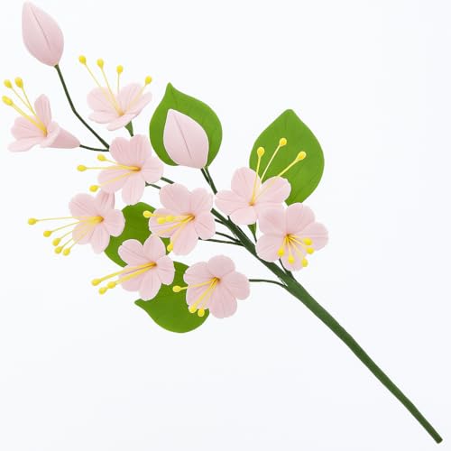 Global Sugar Art Cherry Blossom Sugar Flower Spray – Gumpaste Flowers for Cakes – Handmade Cake Decorations – Sakura Floral Topper – Sugar Flowers for Wedding & Birthday Cakes - Pink, 1 Count