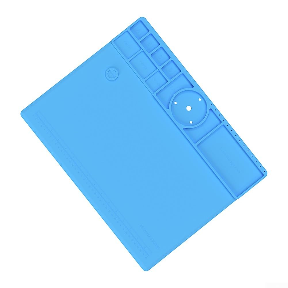 Widerstandsfähige Silikon-Lötmatte 45x35 cm, Hitzebeständige Arbeitsunterlage für Elektronik-Reparatur, Rutschfeste Isoliermatte für Lötkolben und Bauteile, Blau