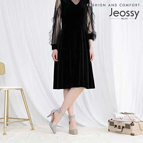 Jeossy Women's 0882 Silver Glitter Pumps For Women, Low Kitten Heels Pumps, Pointed Toe Dress Heels Closed Toe, Bridal Wedding Shoes For Women Size 9(Djy0882 Silver 09) #TOP3