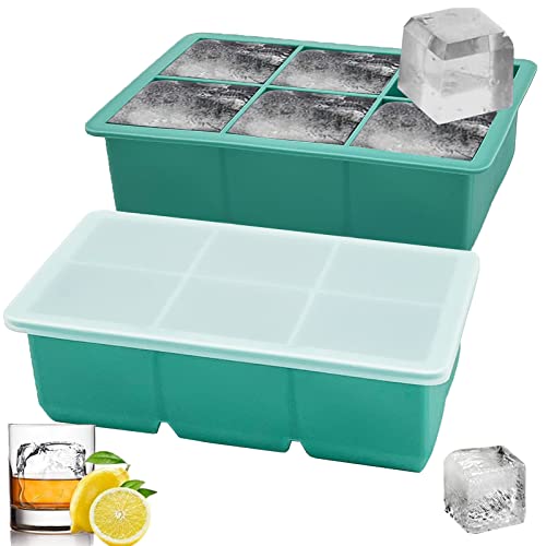 Theuwnee® 2Pcs Bandejas de Silicona para Cubitos de Hielo, Grande Molde para Cubitos de Hielo con Tapa, Inodoro, Apilable y Apto para Lavavajillas, para Cerveza, Whisky, Cócteles y Aperitivos (Verde)