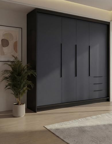 A&J MöbelLand KLARI Kleiderschrank 4-türig mit 3 Schubladen 200 x 215 cm Drehtürenschrank mit Kleiderstange und Einlegeböden