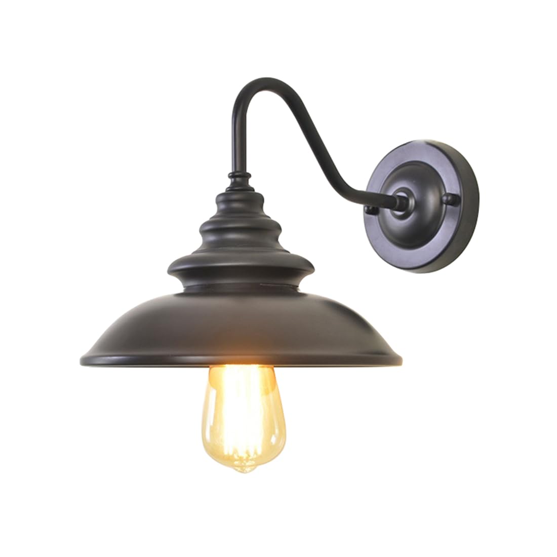 HUAYUSEDF Industrial Black Wall Lights Indoor Vintage Sconces with Metal Shade Bedside Retro Lighting for Bedroom, Living Room, Dining, Loft, Hallway
