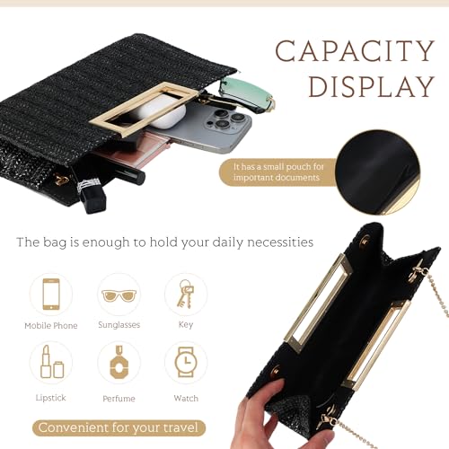 Image of Top Handle Straw Clutch for Women Summer Clutch Straw Evening Bag Raffia Crossbody Purses Woven Beach Clutch