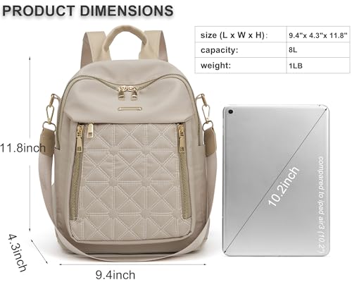 Image of Pealwel Mini Nylon Women Backpacks,Small Ladies backpacks Lightweight Shoulder Satchel Bag Tote Handbag Casual Travel Daypack (Beige)