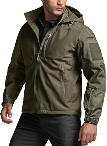 CQR Men's Hooded Tactical Softshell Jacket, Water Resistant Fleece Lined Hoodie, Winter Outdoor Hunting Hiking Rain Wind