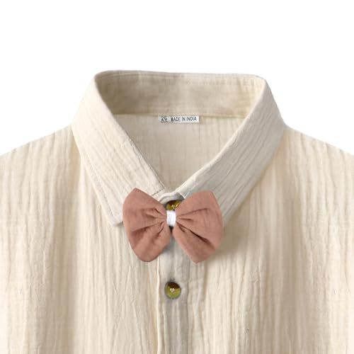 Image of Bold N Elegant Kids Linen Solid Shirt & Shorts Co-Ord Set|Stylish Party Short-Sleeve Shirt With Bow & Comfy Shorts|Cool & Comfortable Summer Wear