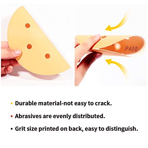 SPEEDWOX 50 Pcs Sanding Discs 6 Inches 400 Grit 6 Hole Hook and Loop Sandpaper Dustless Fit for Random Orbital Sander Assortment Yellow Finishing Discs for Automotive Woodworking - Image 3