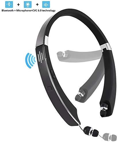JISUSU Bluetooth Headset,with External Speaker, 2 in 1 Wireless Sport Headphone Speaker V4.1 Foldable Neckband with Retractable Earbuds Built in Speaker Microphone for Android and ISO, Clear