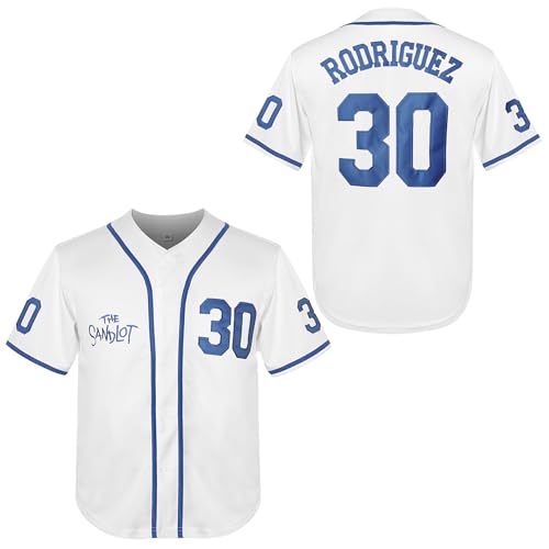 Youth The Sandlot Jersey Boys 30 Benny The Jet Rodriguez Movie Baseball Jersey for Girl Kids Sports Uniform (Youth-30-White Small)