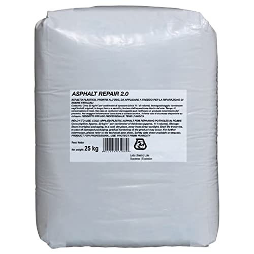 Asfalto a Freddo Stradale da 25 Kg - MASTERBRICO, Asfalto a Freddo per Buche e Riparazione Manto Stradale, Conglomerato Bituminoso Pronto all’Uso - Rapido per Strade, Marciapiedi, Parcheggi