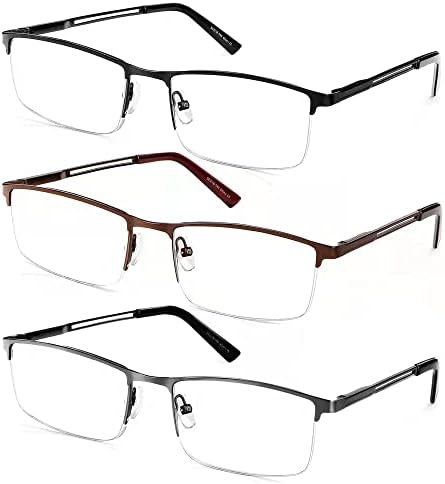 OENEYE 1.5 Reading Glasses Readers for Men Blue Light Blocking Metal Frame Spring Hinges Eyeglasses 3 Pack
