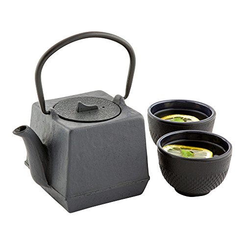 Tetsubin 27 Ounce Cast Iron Teapot, 1 Cube Iron Teapot - With Strainer, Retains Heat, Black Cast Iron Japanese Tea Kettle, Curved Handle - Restaurantware