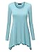 Lock and Love LL WT953 Womens Round Neck Long Sleeve Rib Trapeze Tunic Top L Aqua