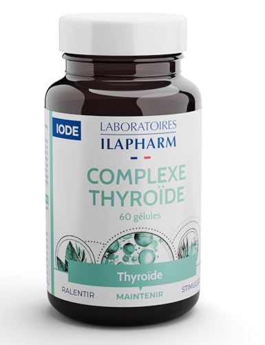 Ilapharm Complexe Thyroïde - Réguler naturellement les hormones thyroïdiennes - Formule complète à base d'Iode d'origine marine, Sélénium, Zinc, Guggul, L-tyrosine et vitamines - 60 gélules