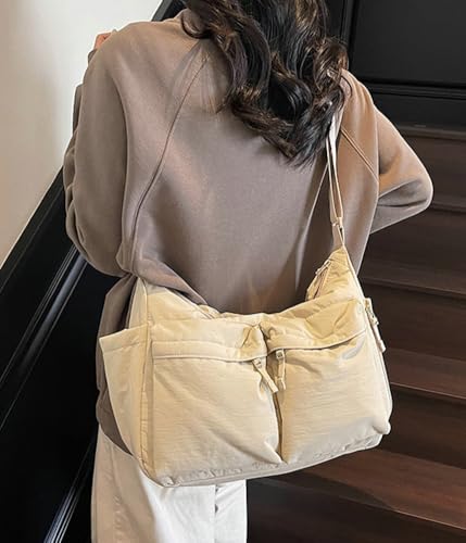 Women Soft Nylon Crossbody Handbag Multiple Pockets Shoulder Purse Solid Color Satchel Commuting Travel Shopping4