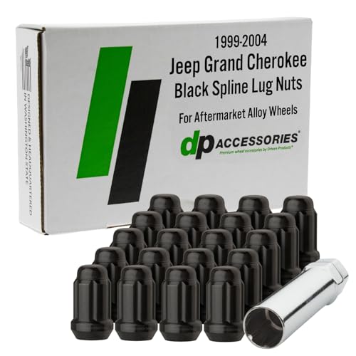 Image of DPAccessories Lug Nuts Compatible with 1999-2004 Jeep Grand Cherokee | Black Spline Style | Aftermarket Aluminum Wheels Only | Set of 20 Wheel Nuts & 1 Tool | DGCH02A-BK /1