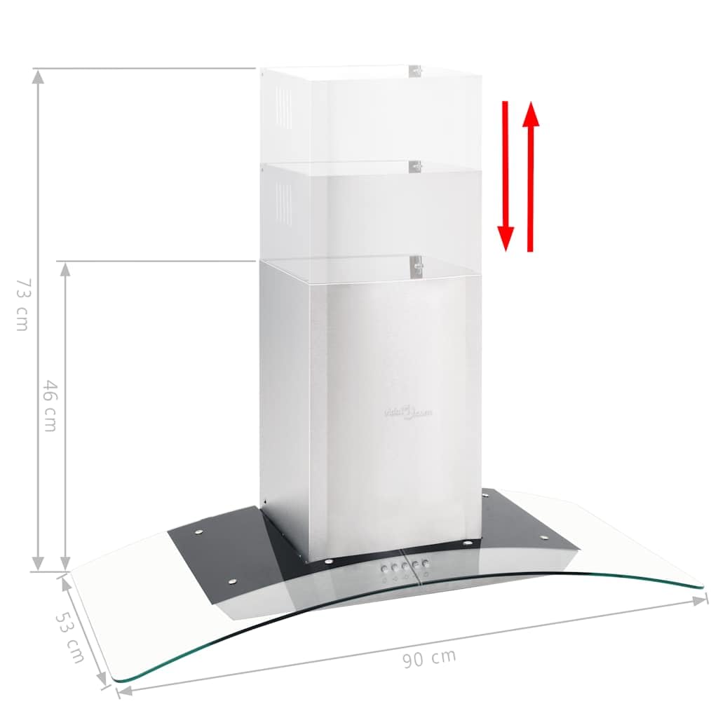 Okap kuchenny montowany na ścianie 90 cm ze stali nierdzewnej z hartowanym szkłem, wydajność powietrza 756 m³/h, oświetlenie LED, 3-stopniowe odsysanie, w zestawie filtr węglowy i aluminiowy