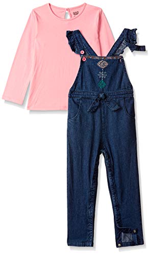 Image of miniklub Girls Navy Blue Dunagree With Pink Solid Top