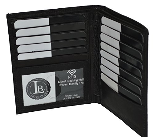 Leatherboss Genuine Leather RFID blocking Hipster Tall Credit Card Holder Wallet for men, Black2