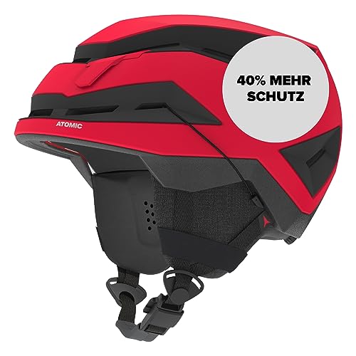 ATOMIC BACKLAND Skihelm leicht & sicher - Red - Größe M - Maximale Stoßdämpfung - Active Aircon Belüftungssystem - 3D Ear Pads + 360° Fit System für perfekten Sitz - Kopfumfand 55-59 cm