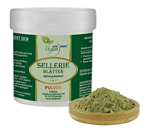 VITA IDEAL Vegan® SELLERIE - Blätter 50g PULVER - Apium graveolens - Tagesportion 900mg SELLERIEBLÄTTER, natürlich, pflanzlich & ohne Zusatzstoffe, Inklusive Messlöffel.