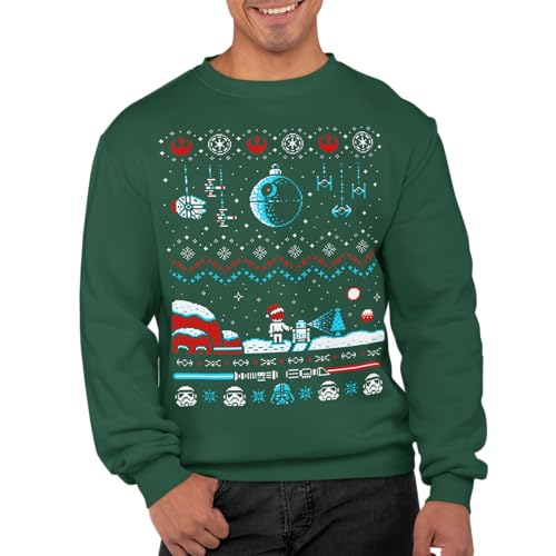 Graphic Impact Inspired Space War Theme Galaxy Spray Ugly Xmas Jumper Xmas Sweatshirt Adults Unisex Sweater Christmas Jumper (XXLarge, Bottle Green)