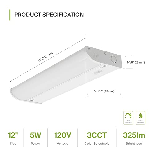 Image of ASD LED Under Cabinet Lighting, 12 inch 5W 325 LM, Dimmable Hardwired Under Cabinet Lights for Kitchen, 3000K Soft /4000K Cool /5000K Daylight, Under Counter Light Fixtures, ETL, White