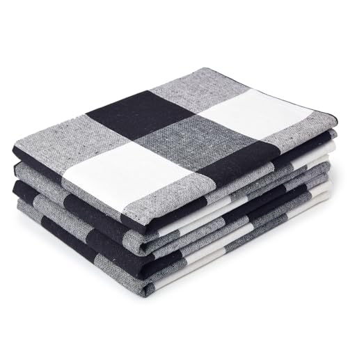 Image of Encasa XO Kitchen Towels Cotton Pack of 4 | 70x45 cm, Buffalo Black Checks - Dish Cloths | Highly Absorbent Cleaning & Wiping Cloths for Kitchen | Reusable Tea Towels