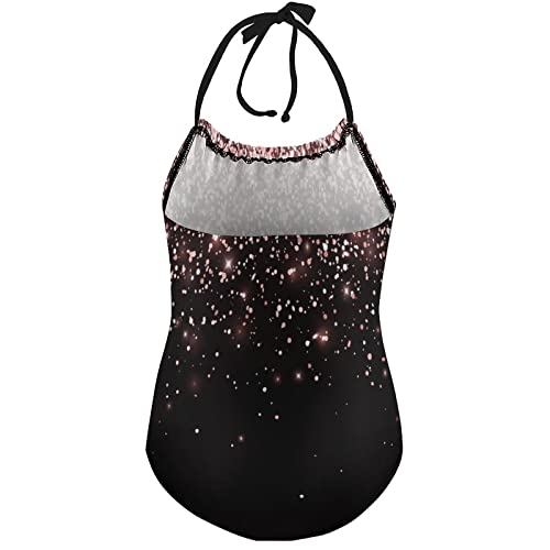 Rose Gold Particles Girl's One Piece Swimsuits Beach Sport Halter Bathing Suit Cute Print Swimwear2