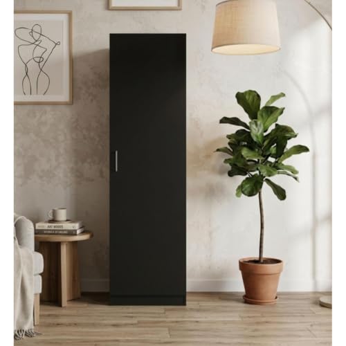 Image of Spyder Craft Engineering Woo Wardrobe for Clothes, Single Door Stylish Cupboard for Bedroom, Multi-Utility Design with Multirack Storage, Engineered Wood-Black