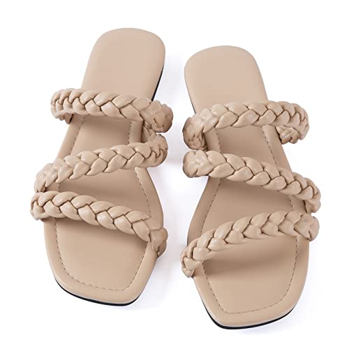 Image of Mtzyoa Women's Strappy Flat Sandals with Toe Ring | Lightweight Walking Slides | Summer Beach Wedding Shoes | Black | Casual Dressy Vacation