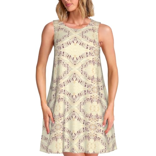 Robe d'été imprimé floral et musical avec poches coupe t-shirt sans manches