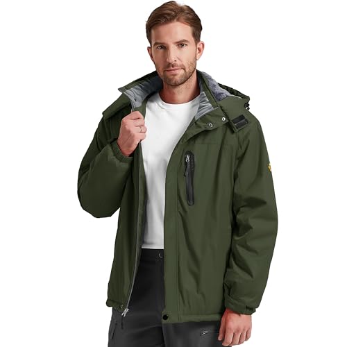 Image of Men's Winter Skiing Jacket Waterproof Warm Snow Fleece LiningCoat Mountain Hooded Windproof Rain Jacket S-6XL