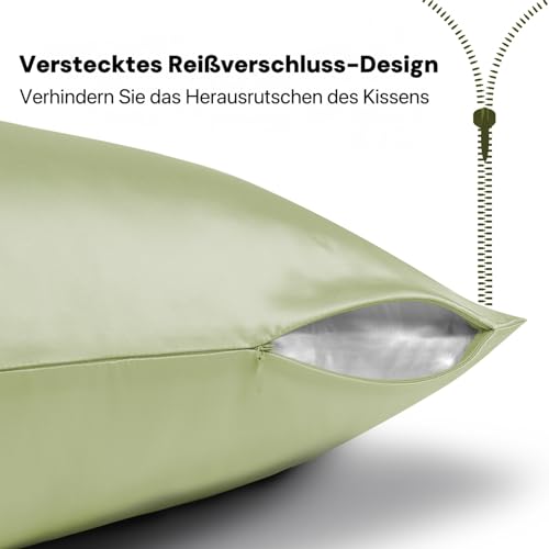 Ravmix Seidenkissenbezug 30x50 Maulbeerseide, für Haar & Haut, Bohnengrün – Ansicht 6