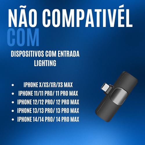 Microfone de Lapela Sem Fio 2 Peças com Redução de Ruído - Compatível com iPhone 15, iPhone 16 e USB