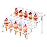 YAGELI 20 Holes Acrylic Ice Cream Cone Holder Stand 4-Tier Clear Handmade Waffle Cone Displaying Stand for Party or Buffet,Dessert Table,Wedding, Birthday,Christmas,Thanksgiving（13.27x8.27x5.71inch）