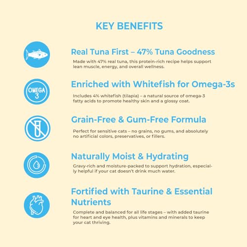 Image of Brunos Cat Wet Food - Tuna with Whitefish - 85g (Pack of 12)| for Cats & Kittens (All Life Stages) |90% Animal Ingredients|Grain-Free|Supports Hydration, Skin & Coat Health, Strong Muscles