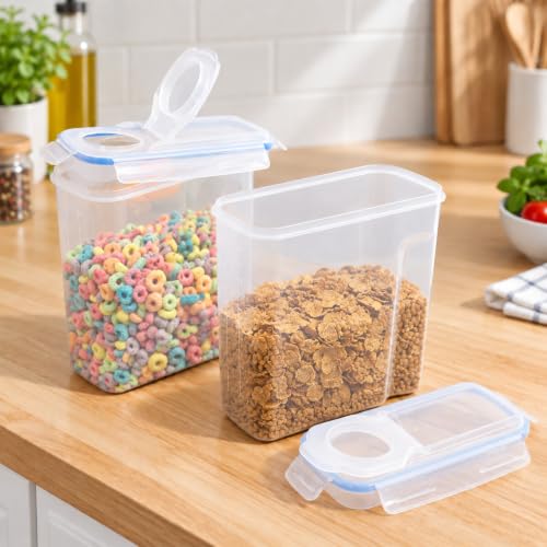 Image of Basicwise Large BPA-Free Plastic Food Cereal Containers, Airtight Spout Lid Set of 2