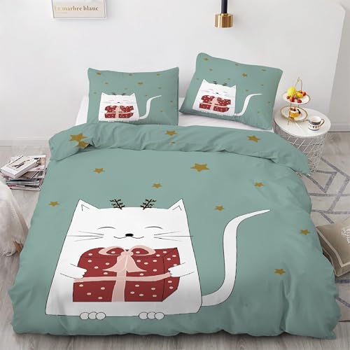 Housse de couette 160x200 microfibre douce zippée motif chaton mignon - 2