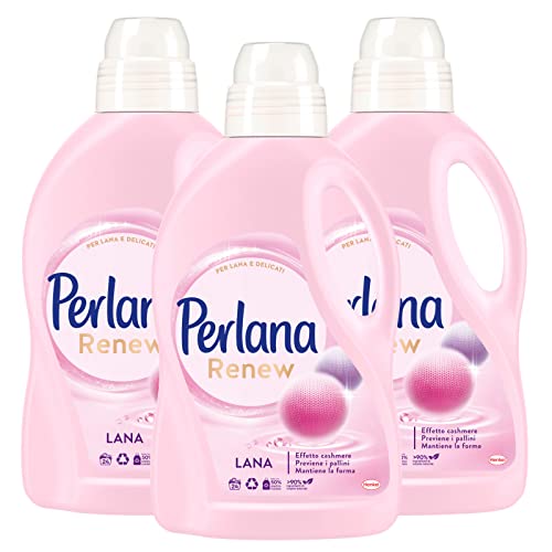 Perlana Renew Lana y Delicados Cuidado de las Fibras Detergente Líquido para Lavadora y a Mano - 3 Botes de 1,44L