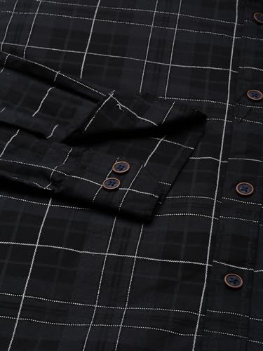 Image of Majestic Man Men Comfort Slim Fit Opaque Checked Pure Cotton Casual Shirt