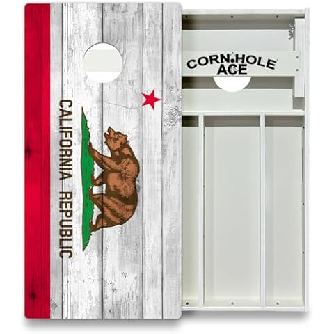 CornholeAce All Weather Pro Cornhole Boards - California State Flag - Made of 3/4 inch PVC, Includes Handles, Official Pro Tournament Style, Waterproof, ACE State Flag Pro Series Cover