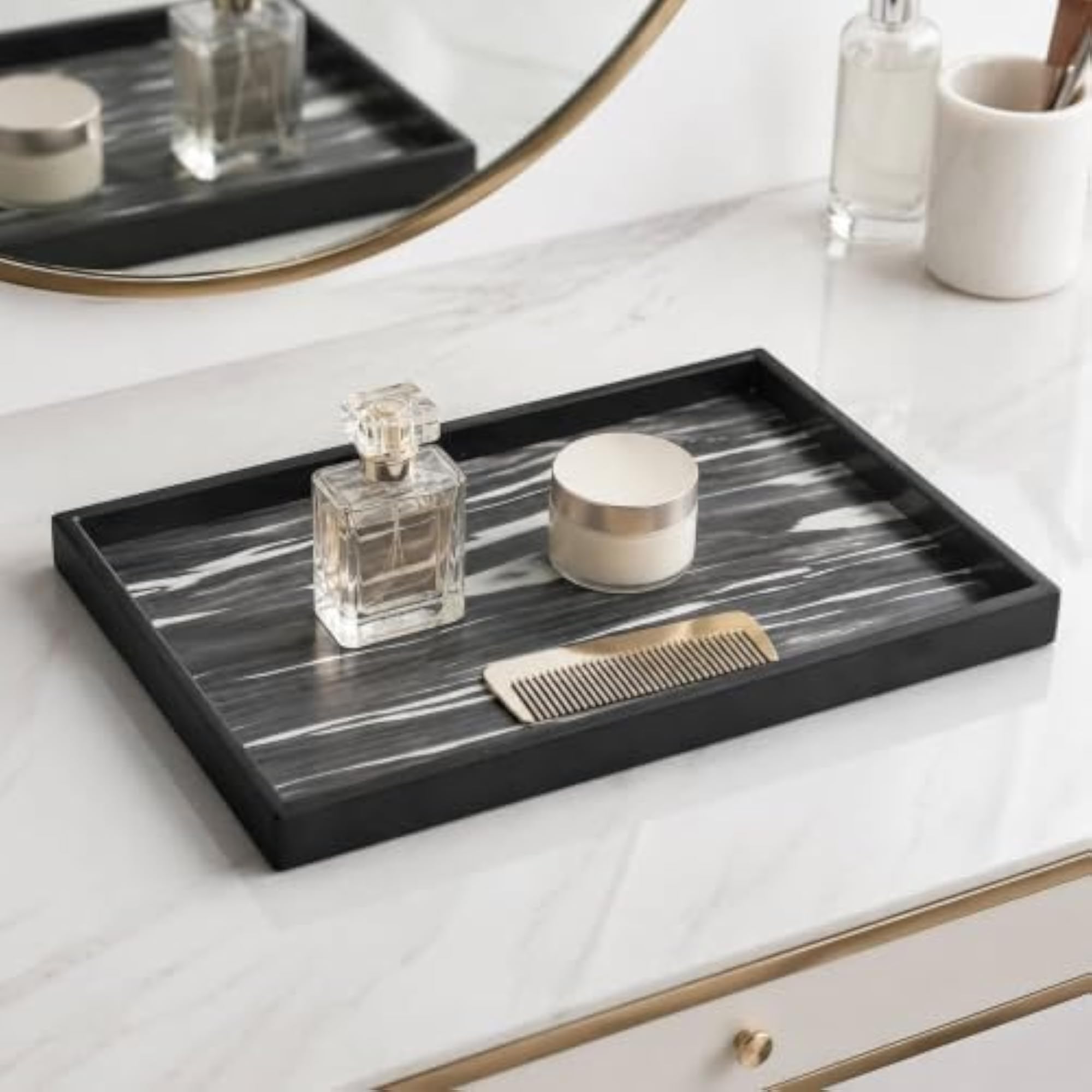 Easy to Clean Rectangular Decorative Tray, Large Wood Tray
