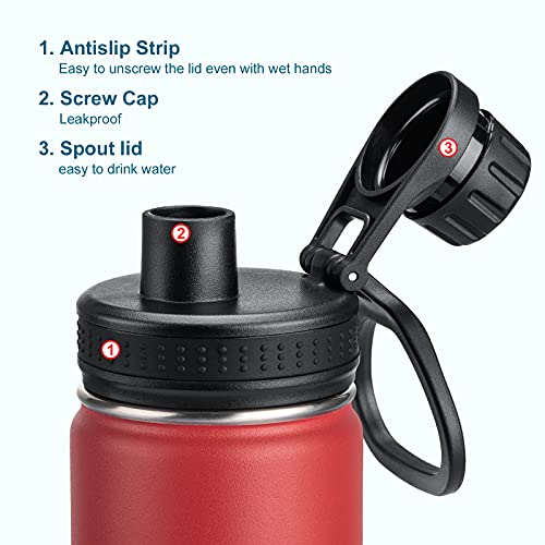 Image of Koodee 16 oz Stainless Steel Vacuum Insulated Water Bottle, 2 Pack Sports Bottle for School, No Straw, BPA Free (Canyon Red-Black)