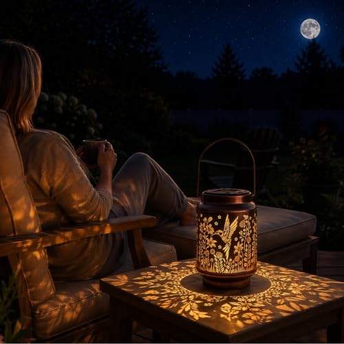 Hummingbird Solar Lantern Metal Floral Lights Outdoor Yard Garden Decor - image 6