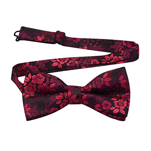 Image of GUSLESON Adjustable Plaid Floral 6 Clips Y Shape Suspenders Pre-tied Bow Tie and Pocket Square Set with Gift Box
