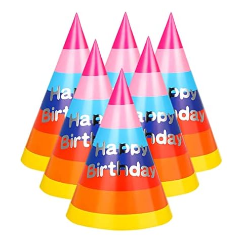 6Pcs Rainbow Paper Party Hats for Kids Cover