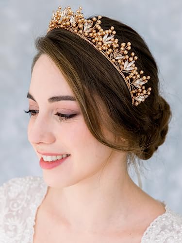 Sweetv Handmade Wedding Tiara Headband For Bride Gold Tiaras And Crowns For Women Bridal Headband Costume Hair Accessories For Prom Party Pageant #TOP1